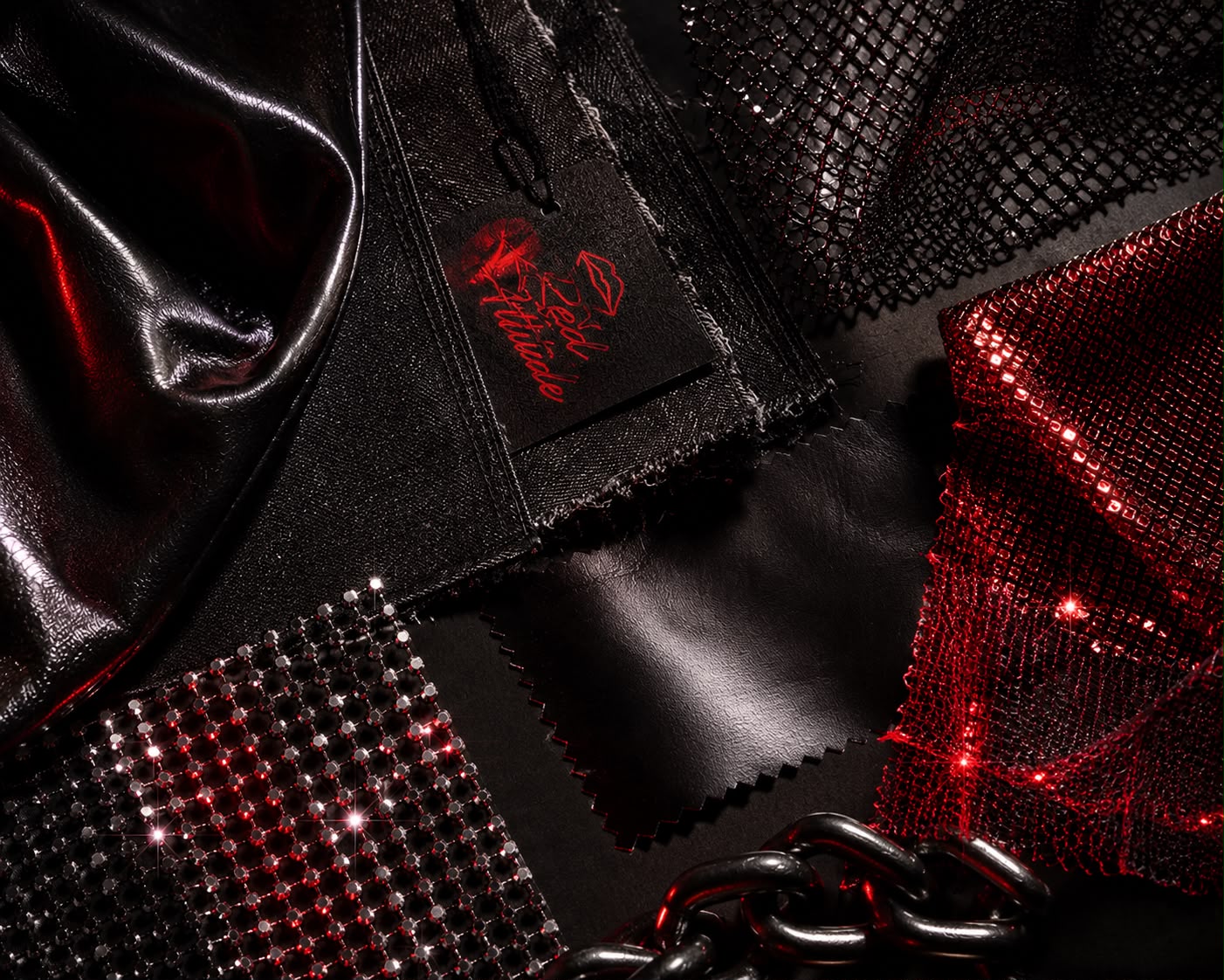 Materiali Red Attitude: ecopelle, mesh, strass